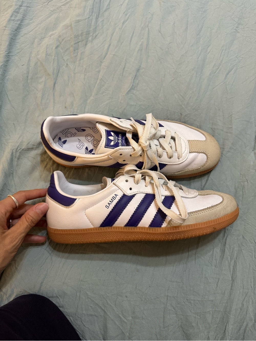 adidas Samba White with Purple Stripes and Gum Sole